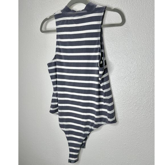 Abound Gray & White Stripe Sleeveless Mock Neck Bodysuit L - Picture 10 of 14